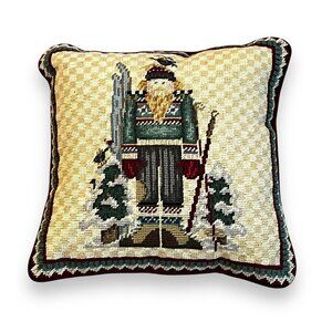 Debbie Mumm Christmas Pillow Needlepoint 14" Square NEW Nordic Skier Wool Velvet